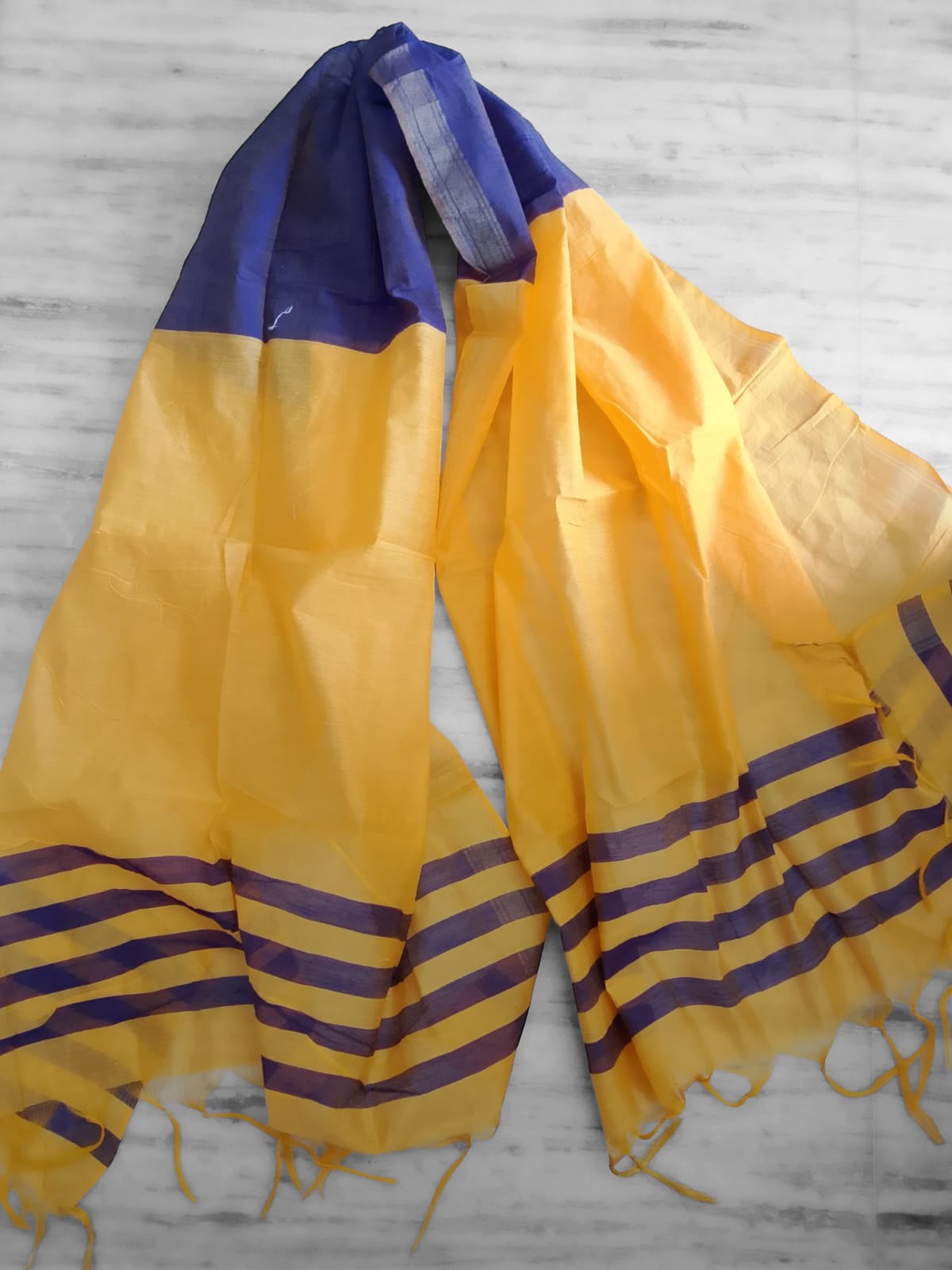 Regal Charm Handwoven Dupatta – Mustard Yellow & Royal Purple Cotton Stole | Lightweight, Ethnic Elegance