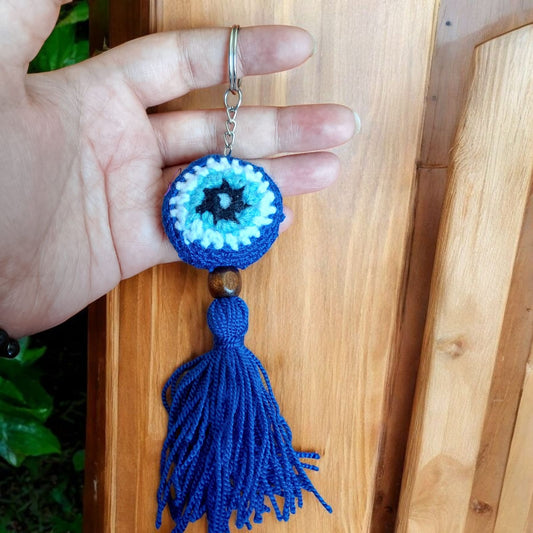 Handmade Evil Eye Crochet Keychain with Tassel – Protection & Style
